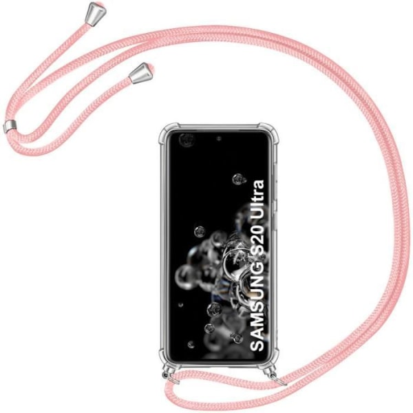 Beskyttelsesetui til Samsung Galaxy S20 Ultra - PROSHOP - Blødt - Anti-Shock - Med lyserød ledning Transparent-rosa