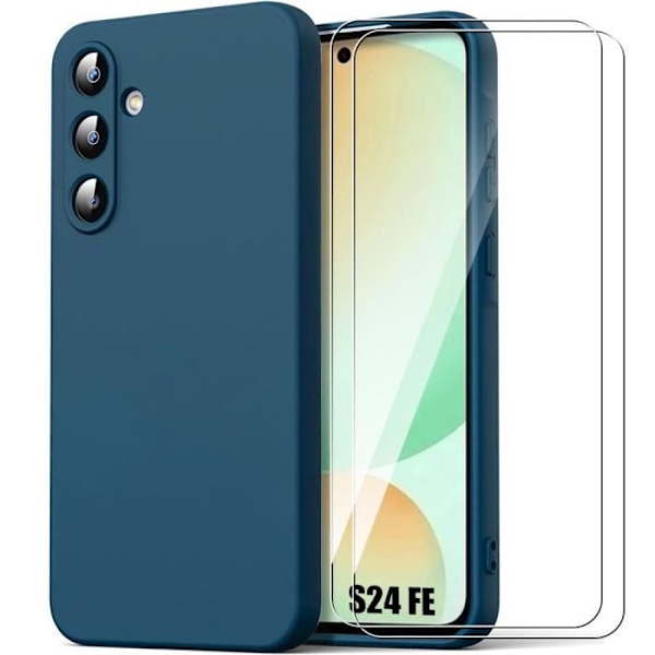 Fodral + 2 härdade glasögon för Samsung Galaxy S24 FE (inte för S24) - Ultratunn lätt stötsäker silikon - Marinblå