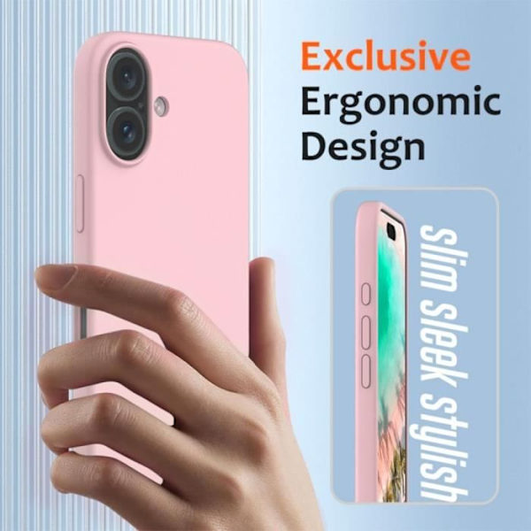 Skyddande fodral - BOOLING - iPhone 16 Plus - Vätskesilikon - 2 härdade glas - Repfria Rosa