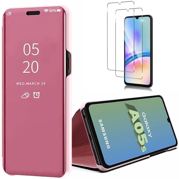 Skyddshölster - BOOLING - Samsung Galaxy A05s - Flip Cover Spegeleffekt - Rosa - 2 Härdat Glas Rosa