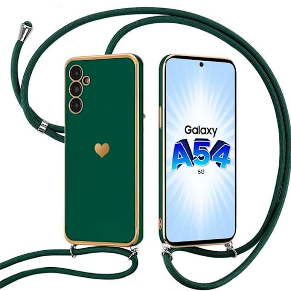 Halsbandsfodral till Samsung Galaxy A54 5G Midnattsgrön Stötsäkert hjärtmönster Anti-skrapa Mjuk Nattgrönt