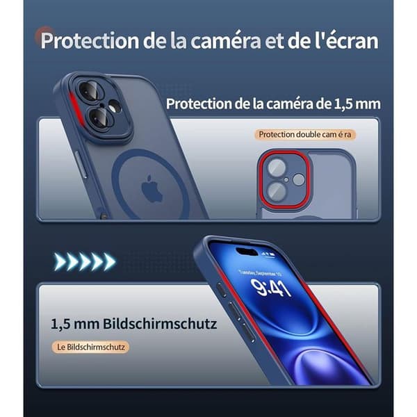 Skyddshölje - BOOLING - för iPhone 17 Pro Max - Stötsäker - Genomskinlig - Magnetring marinblå
