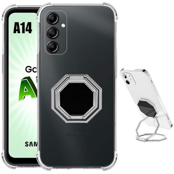 Silikonfodral till Samsung Galaxy A14 4G-5G - BOOLING - Stötsäker med justerbart åttakantigt stöd Silver transparent-silver