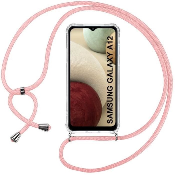 Halsbandsfodral för Samsung A12 (6,5") TPU Stötsäkert skydd Förstärkta hörn med halsband Rosa