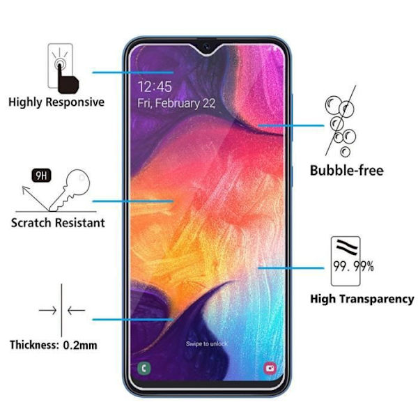 Skyddsfilm - VCOMP - Samsung Galaxy A50 - Härdat glas - Set om 3 - Reptålig TRANSPARENT