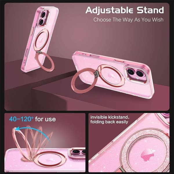 Skyddsskal - BOOLING - för iPhone 17 - Stötsäker PC Silikon Magnetisk Ring Rosa - 2 Skyddsglas Rosa