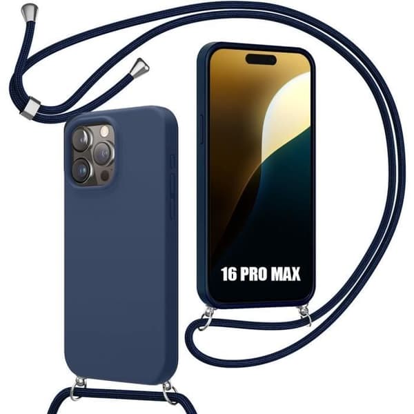 Coque - BOOLING - för iPhone 16 Pro Max - Stöttålig skydd - Snodd - Mjuk marinblå