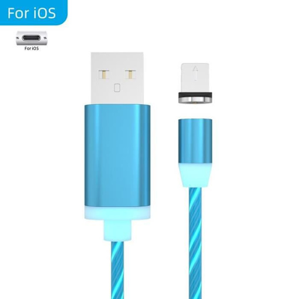 Blå för iPhone-1m - Magnetisk LED USB Micro och Type C-laddarkabel, snabbladdning, stark belysning, kompatibel med iPhone,