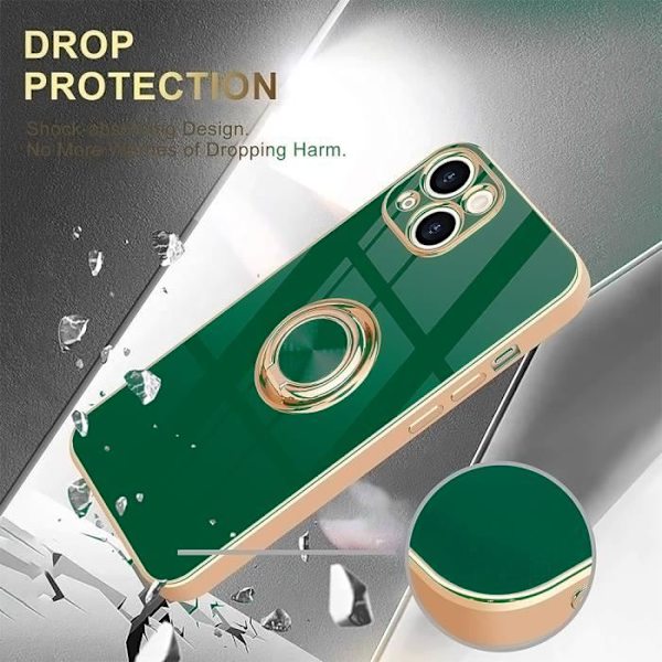 Skal för iPhone 15 Plus, Stötsäkert TPU-skydd med stödring Night Green