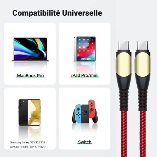 25W snabbladdare + 60W röd nylon USB-C-kabel 1M för Samsung S22 Ultra S22 S23+ S23 Ultra S21 FE S21 S20 S10
