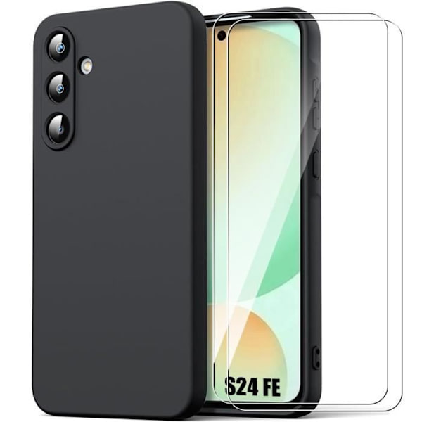 Skyddsskal - Samsung - Galaxy S24 FE - Flytande Silikon - Rep-resistant - 2 Härdat Glas Svart