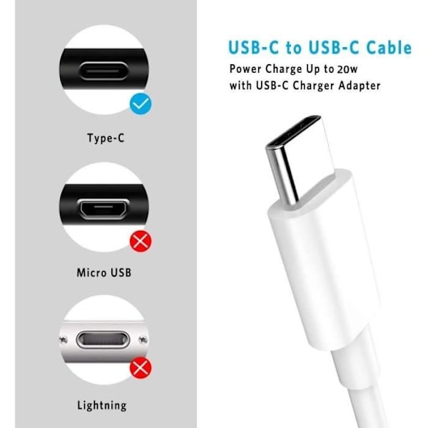 USB-C til USB-C-kabel til iPhone 16 Pro Max, 16 Pro, 16 Plus, 16 - Hurtigopladning Hvid 1M - Pakke med 2