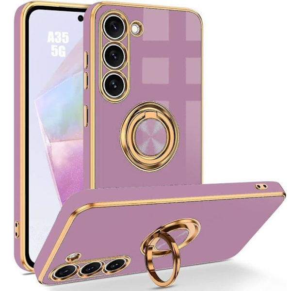 Fodral för Samsung Galaxy A35 5G, Stötsäkert Hybrid Silikonskydd med 360° roterande stativ - Lila