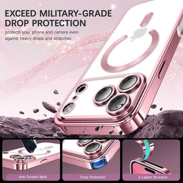 Skyddsskal - BOOLING - iPhone 17 Pro - Rosa - Magnetisk ring - 2 härdade glas Rosa