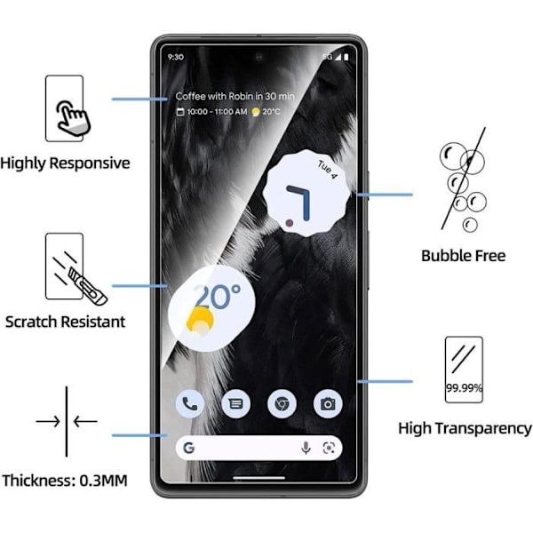 Skärmskydd i härdat glas för Google Pixel 7 - Enkel installation Anti-Scratch Pack om 2 Transparent