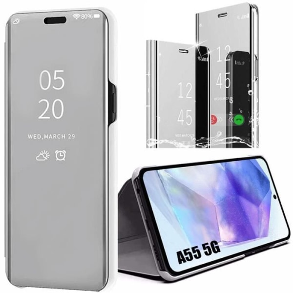 Skyddsfodral - BOOLING - Samsung Galaxy A55 5G - Silver - 360° Skydd - Smart Flip Case Silver