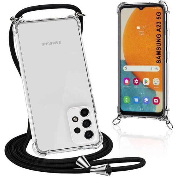 Skyddsfodral till Samsung Galaxy A23 5G - BOOLING - Genomskinlig med svart sladd - Förstärkt skydd Transparent-svart