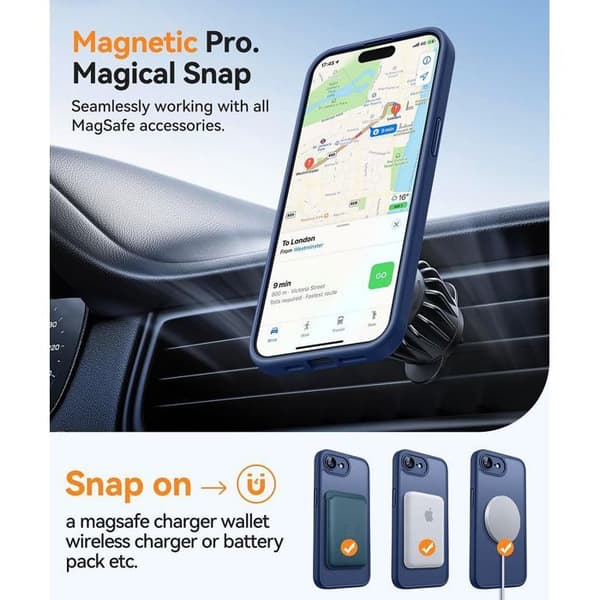 Skyddsväsk - BOOLING - för iPhone 16e - Stötsäker - Genomskinlig - Magnetring marinblå