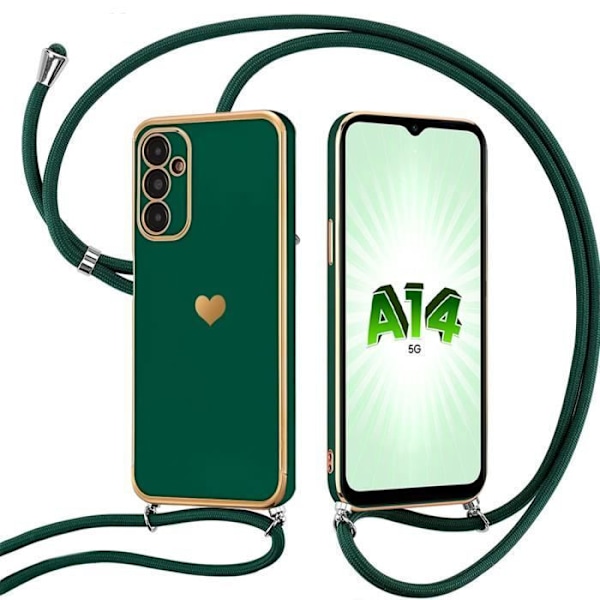 Skyddsfodral för Samsung Galaxy A14 och A14 5G - BOOLING - Mjuk silikon - Midnattsgrön - Hjärtmönster Nattgrönt
