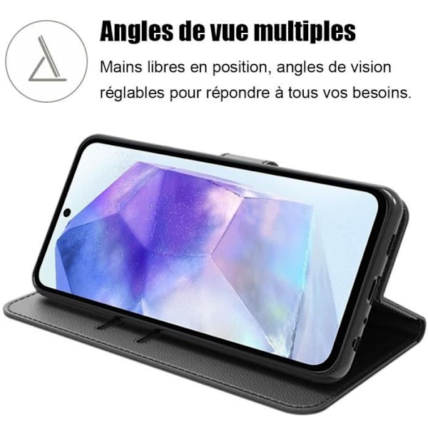 Skyddande skal - Samsung - Galaxy A55 5G - PU-läder - Stötbeständig - Kortfack Svart