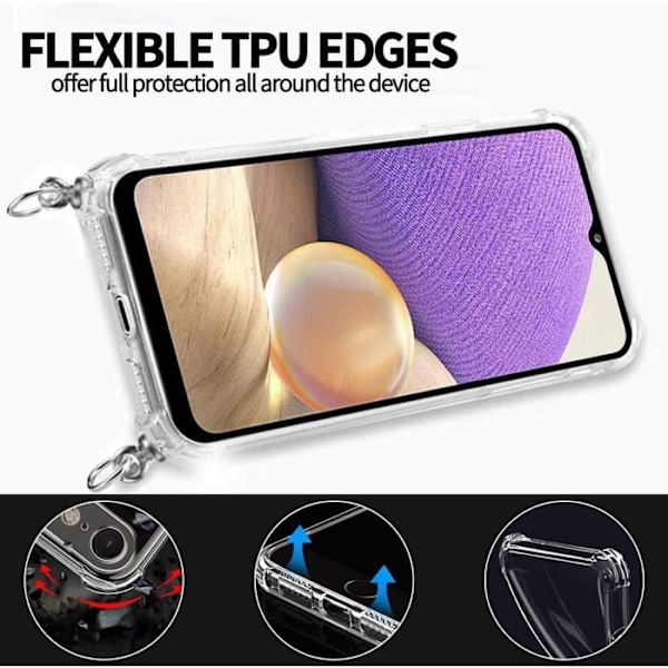 Halsbandsfodral för Samsung A32 5G (6,5") Transparent slim anti-skrapa med snodd Rosa Transparent-rosa