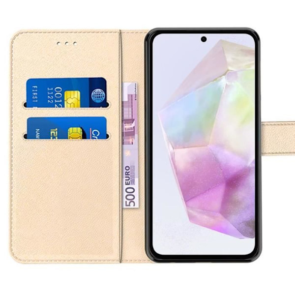 Skyddsfodral - BOOLING - Samsung Galaxy A35 5G - Syntetiskt läder - Guld - Stötresistent gyllene