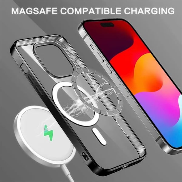 Skal till iPhone 15 med magnetisk cirkel, stötsäkert skydd Transparent TPU Black Chrome Contour