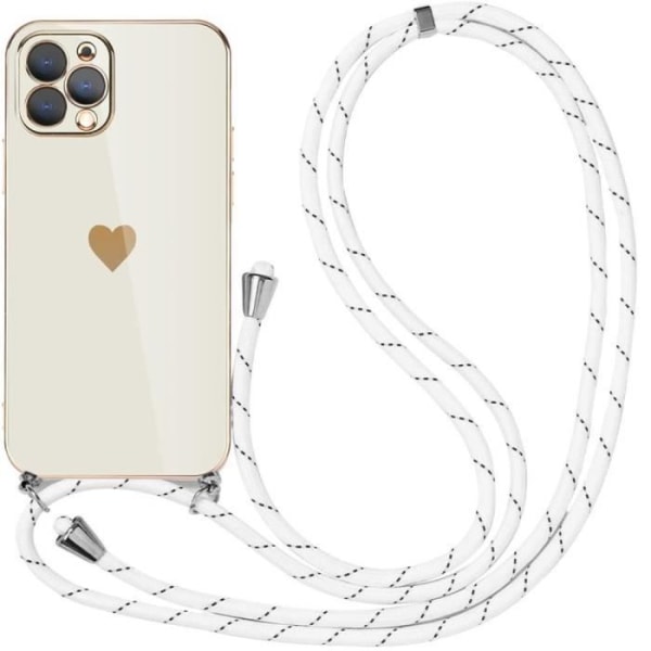 Justerbart axelremsfodral för iPhone 12 Pro Max (6,7") Vit lyxigt anti-skrapa hjärta Mönster Stötsäkert TPU Love-Cute