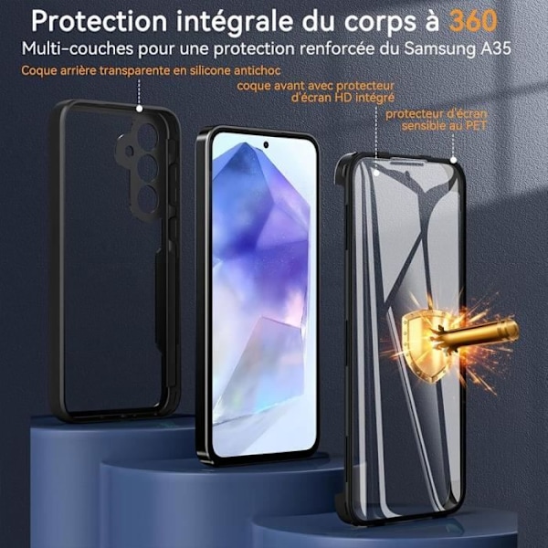 Fodral till Samsung Galaxy A35 5G - Fullt skydd Mjuk TPU Fram och Hård PC Baksida - Svart sort