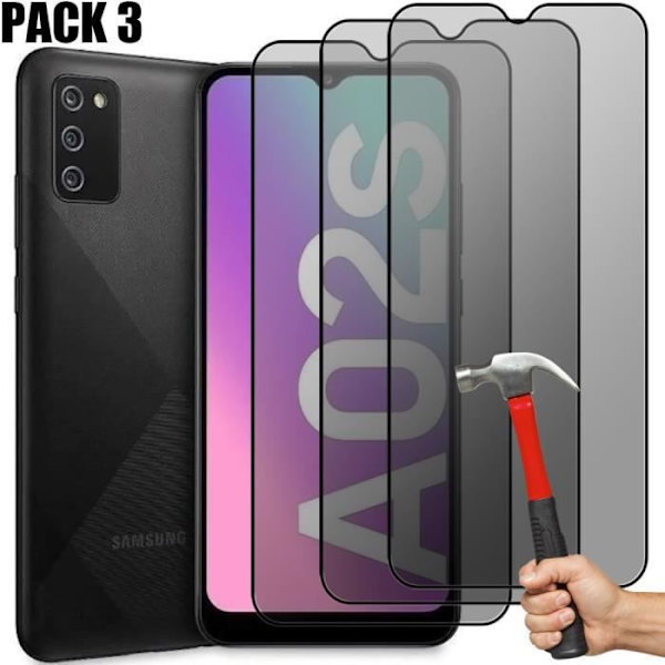 3 Anti-Spy Tempered Glasögon för Samsung Galaxy A02s - BOOLING - Stötsäkert skydd - Svart Svart