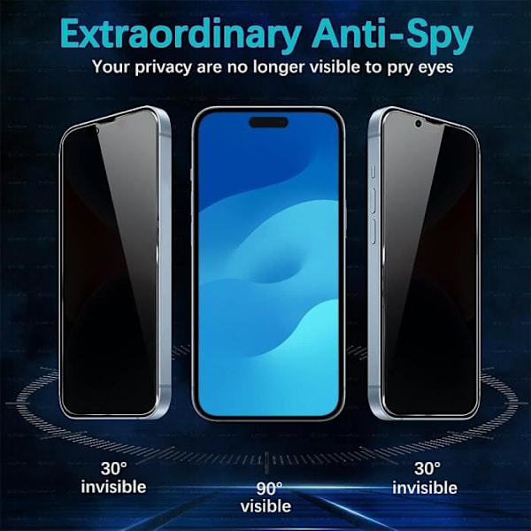 3 Anti-Spy Tempered Glasögon för iPhone 15 Pro Max - BOOLING - Stötsäkert skydd Svart