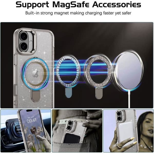 Skyddsskal - BOOLING - för iPhone 17 - Hybrid Glittrande Magnetisk Cirkel Grå - 2 Glas Grå