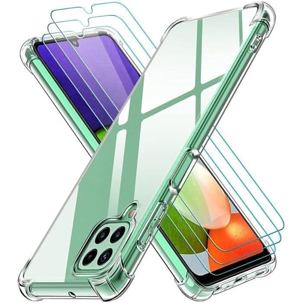 PROSHOP Transparent Fodral till Samsung Galaxy A22 5G - Förstärkt 4-hörnskydd + härdat glas Transparent