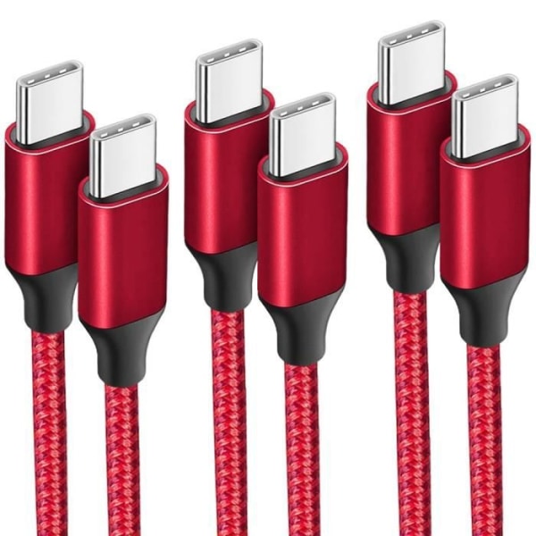 3x snabbladdning USB-C till USB-C-kabel för Samsung Galaxy A24 A23 A22 A03s A04s A02s A12 A13 A14 - 1M röd flätad nylon