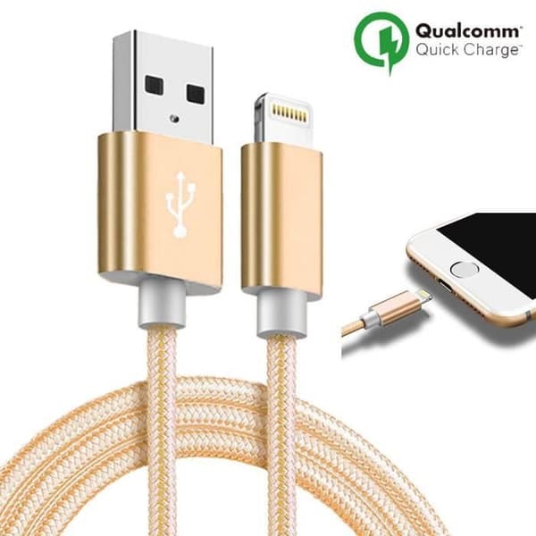 Kabel för iPhone - Guld Nylon - 1M - Kompatibel med iPhone 5 till 11 Pro Max - USB