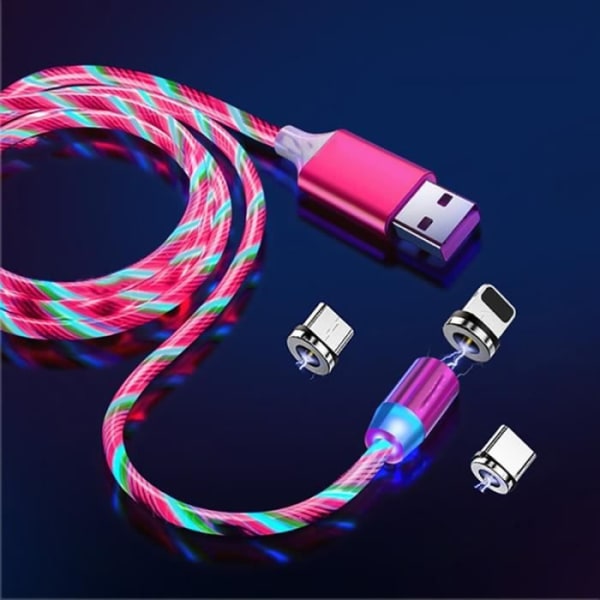 Laddare, Magnetisk LED Ljusflöde Micro USB Typ C-kabel för iPhone 11 Pro Samsung S20 - Typ 1M-Färgrik för Typ C