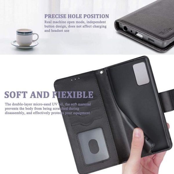 Fodral för Samsung A53 5G (6,5") + förpackning 2 härdade glasögon. Fodral Magnetisk stängning Design Massivt lädereffekt Elegant svart Svart