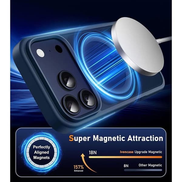 Skal - BOOLING - iPhone 17 Pro - Stötsäker - Repellerande - Magnetring marinblå