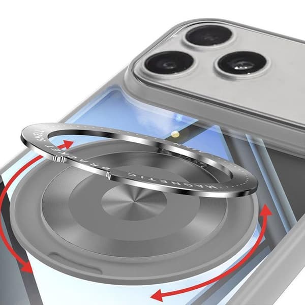 Skyddskal - BOOLING - för iPhone 17 Pro Max - Silikon PC med Magnetiskt Cirkelsystem - Grå - 2 Härdade Glas Grå