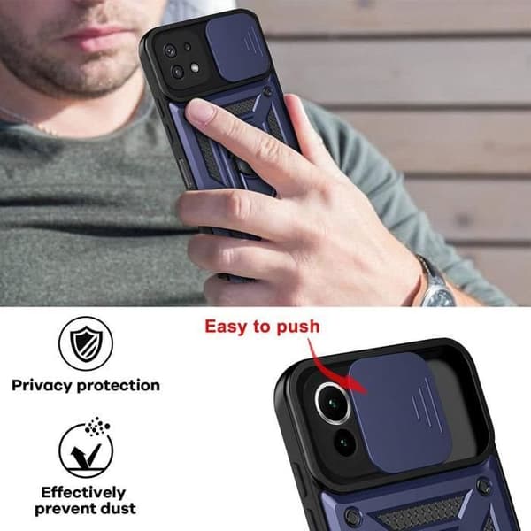 Mobilskal - BOOLING - för Samsung Galaxy A22 5G - Hård - Mörkblå - 2 Härdade Glas Blå