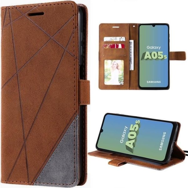 Skyddsfodral - Samsung - Galaxy A05s - Brun PU-läder - Stötsäker - Multi-position stödhållare kastanj
