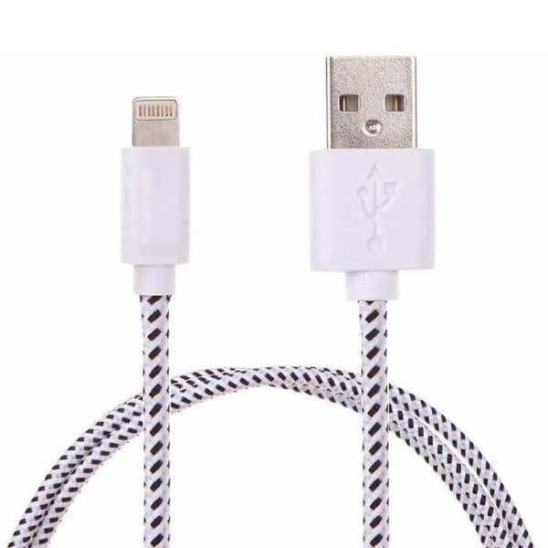 Flätad Kabel - OEM - iPhone 7 - 1m - Lightning-anslutning - USB - Vit VIT