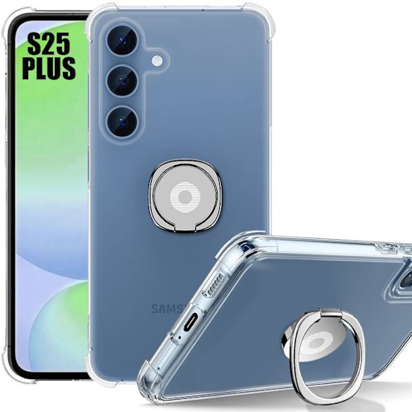 Coque för Samsung Galaxy S25 Plus (Galaxy S25+) silikon med silverstöd - BOOLING Transparent