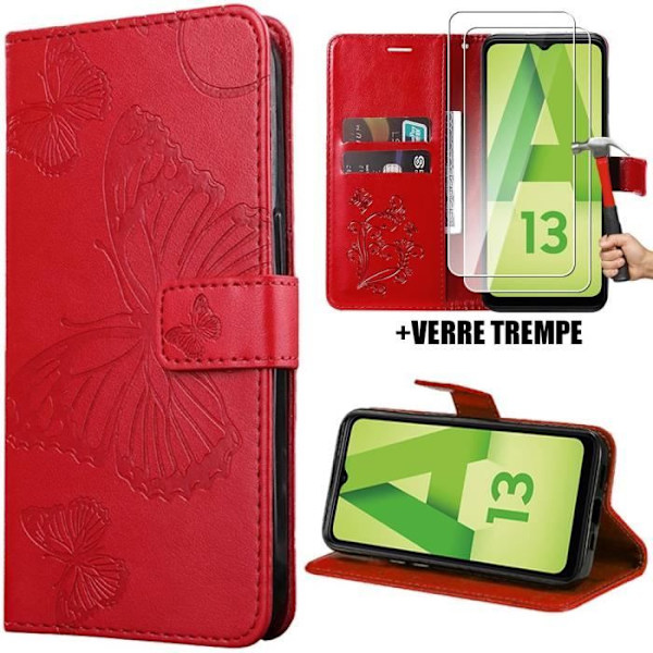 Skyddsfodral - Samsung - Galaxy A13 5G - Röd Syntetläder - Fjärilsmönster - Chic Röd