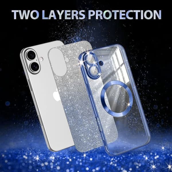 Skyddsskal - BOOLING - för iPhone 17 - Silikon med Blå Glitter Magnetring Blå