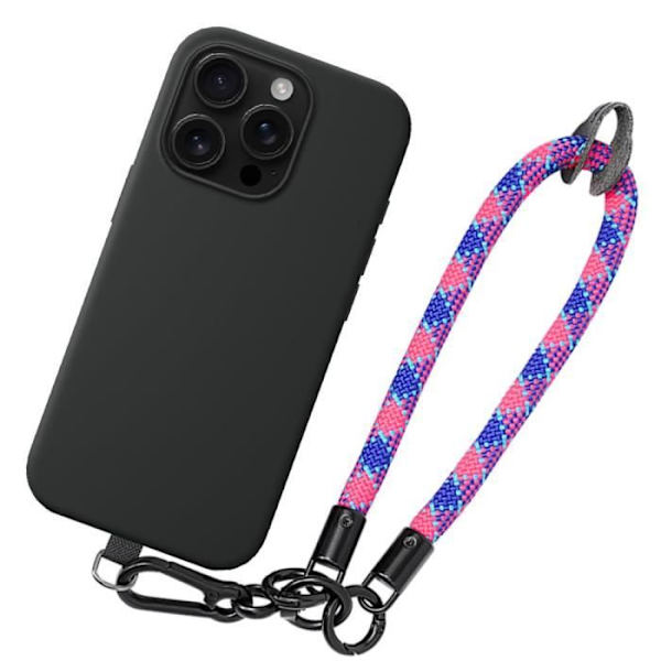 Armbandsfodral för iPhone 16 Pro Max, stötsäkert svart skydd med flerfärgad robust rem