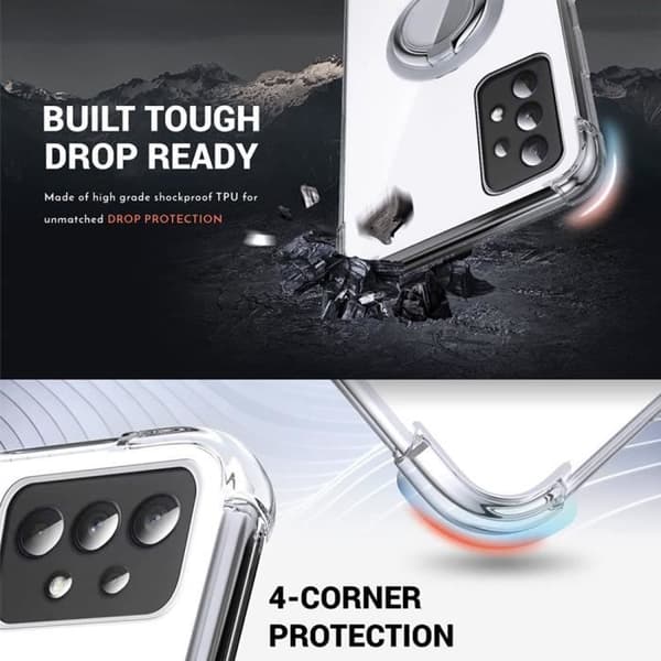 Skyddande skal - BOOLING - för Samsung Galaxy A25 5G - Stötsäkert Silikon - Rotering Silverring - Transparent Klar, Silver