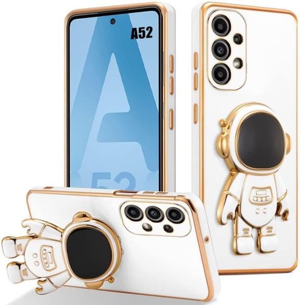 Skyddsskal - BOOLING - för Samsung Galaxy A52 4G/5G - Flexibelt TPU - Justerbart stativ - Astronaut - Vit Vit