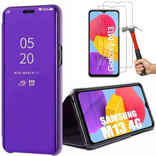 Fodral + 2 härdade glasögon till Samsung Galaxy M13 - Clear View Stötsäkert skydd Lila Lila
