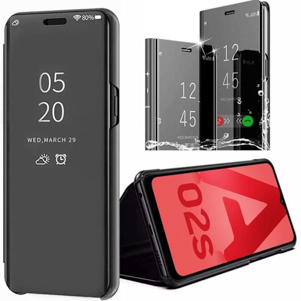 Skyddsfodral till Samsung Galaxy A02S - PROSHOP - Smart View soft black - Spegel - Mode - Blank Svart